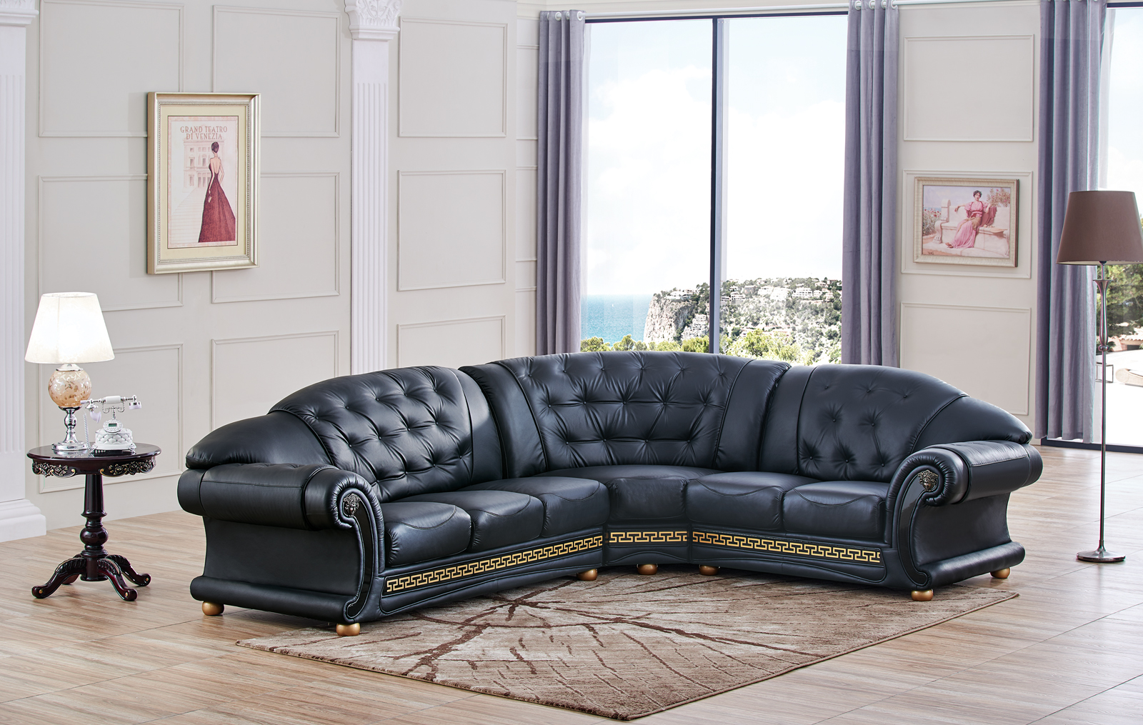 black leather sectional living room