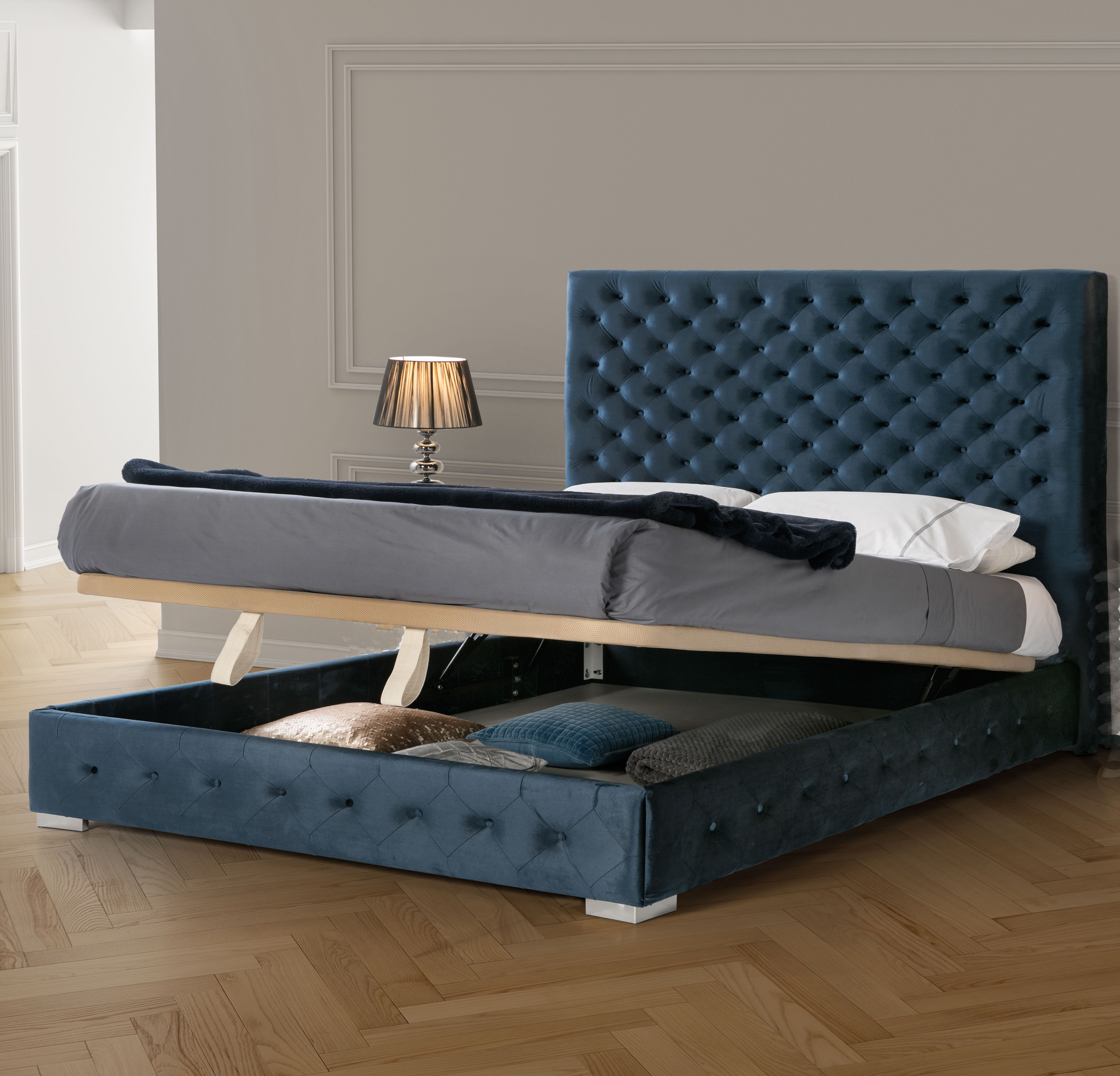 Leonor Blue Bed w/storage, Beds with storage, Bedroom Furniture